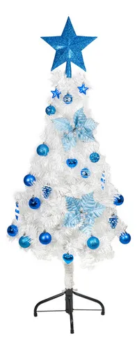 Producto Arbol Navidad Tronador Slim Blanco 1,20mt + Kit 24 Deco Azul Imagen