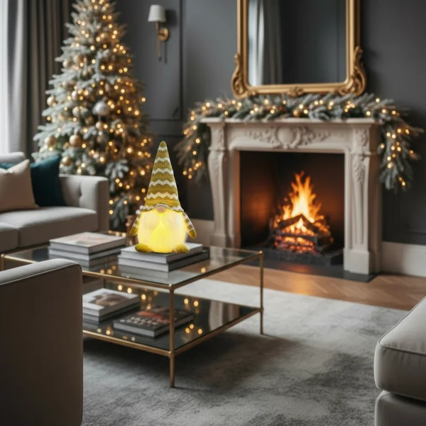 Muñeco De Navidad Gnomo Con Luz Led Adorno Navideño 23cm Oro