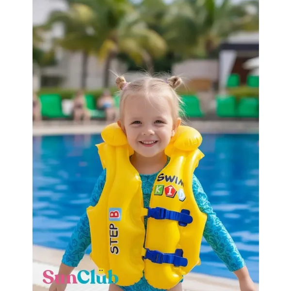 Chaleco Salvavidas Para Niños Flotador Inflable Ajustable Amarillo 6-10