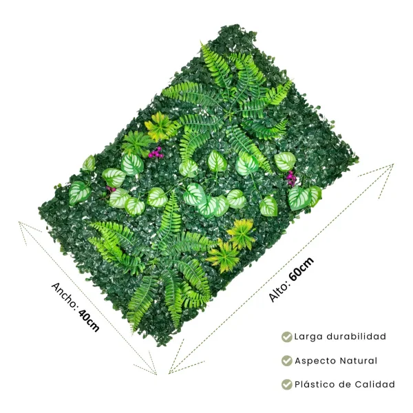 Jardín Vertical Cesped Artificial Flores Muro Verde 40x60cm Verde