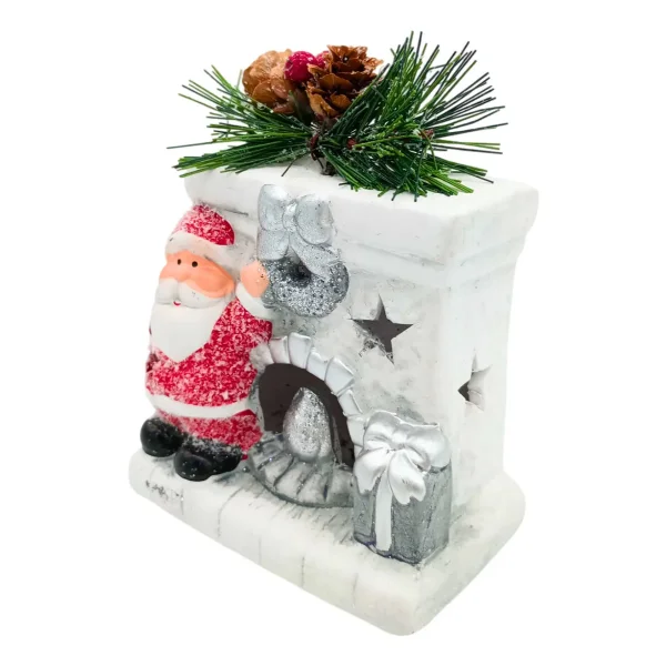 Adorno Navidad Papa Noel Ceramica C/ Luz Decoracion Navideña Blanco Papá Noel