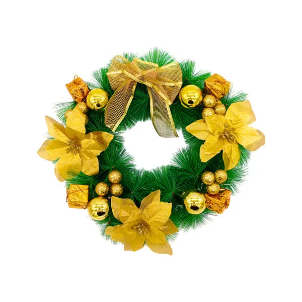 Corona Navideña Oro Decorada Feliz Navidad