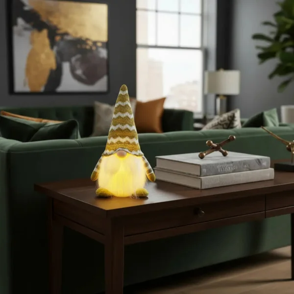 Muñeco De Navidad Gnomo Con Luz Led Adorno Navideño 23cm Oro