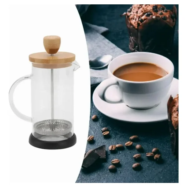 Cafetera De Embolo 600ml Prensa Francesa De Vidrio Y Madera Trasparente