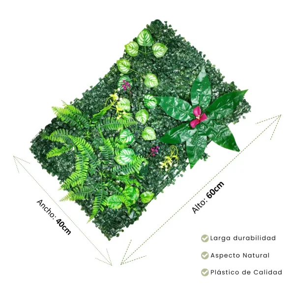 Jardín Vertical Cesped Artificial Flores Muro Verde 40x60 Verde