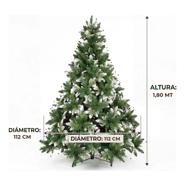 Arbol De Navidad Pino Natural Nevado Con Berry 1.80mts Verde