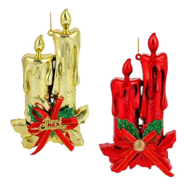 Adorno Navidad Colgante Navideño Con Velas Y Moño 17cm Colgante