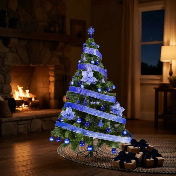 Arbol De Navidad Tronador De Lujo Verde 1,50mts Decorado Azul