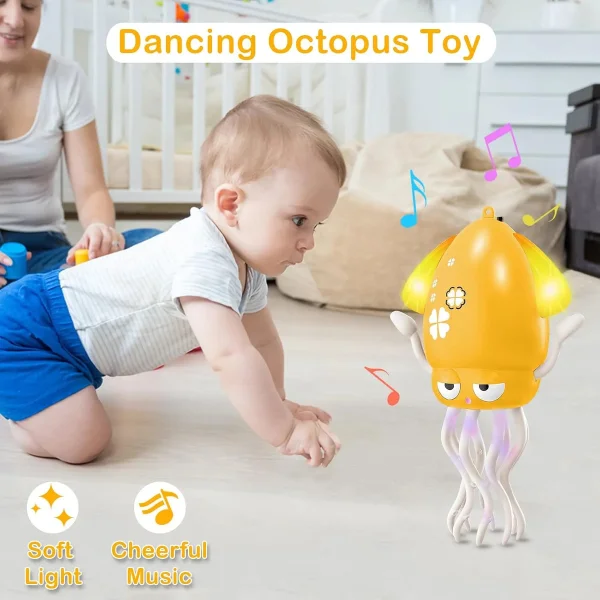 Pulpo Calamar Bailarín Juguete Bebé Niños Luz Musica Usb Naranja