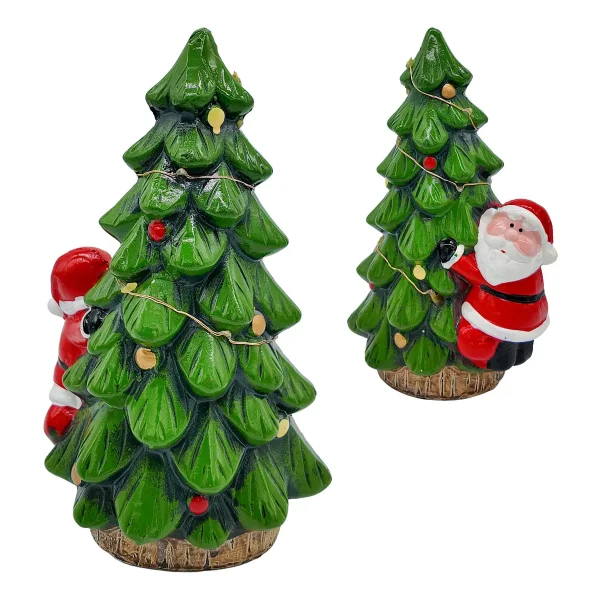 Adorno Ceramica Arbol De Navidad Papa Noel 23cm + Luz Deco