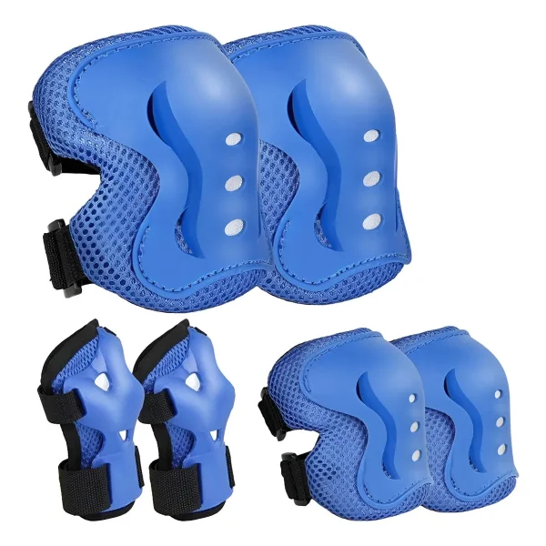 Kit De Protección Sports Para Niños Con Rodilleras, Coderas Y Muñequeras, Azul - 6 Piezas Para Ciclismo Y Patinaje