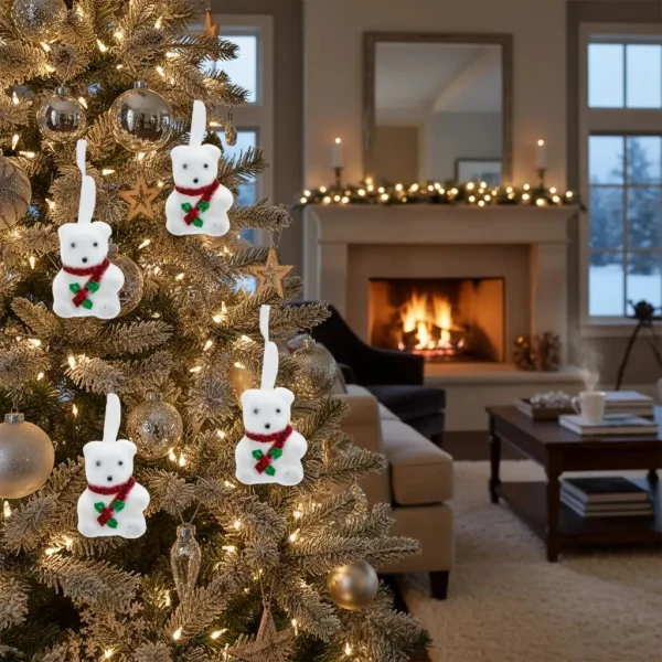 Adorno Colgante Árbol Navidad Oso X2 Decoración Navideña Blanco Colgante Oso