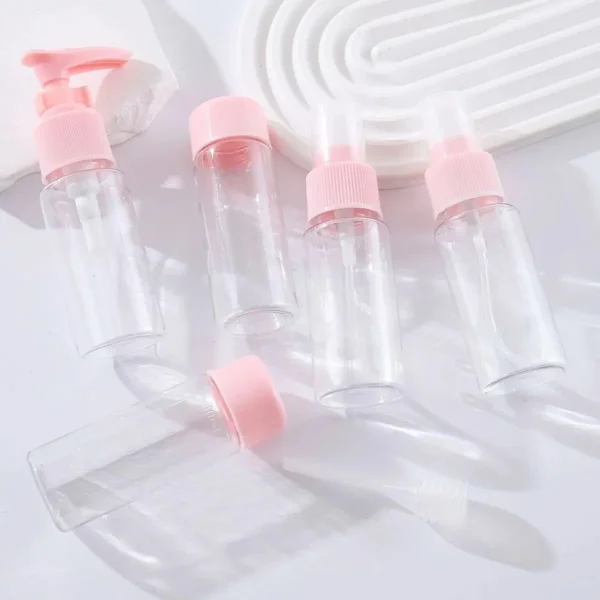 Kit Neceser Frascos De Viaje Avión Envases Recargables X5 Rosa Liso