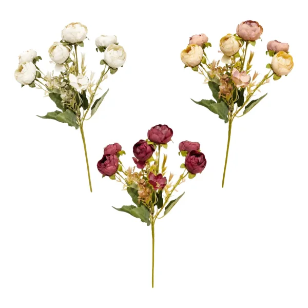 Ramo Flores Artificiales Vintage Peonías 30cm Deco Hogar Blanco