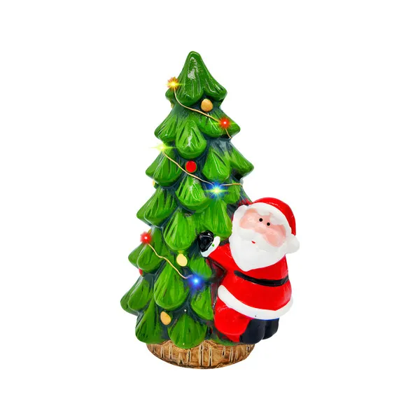 Adorno Ceramica Arbol De Navidad Papa Noel 23cm + Luz Deco Luces Amarillo