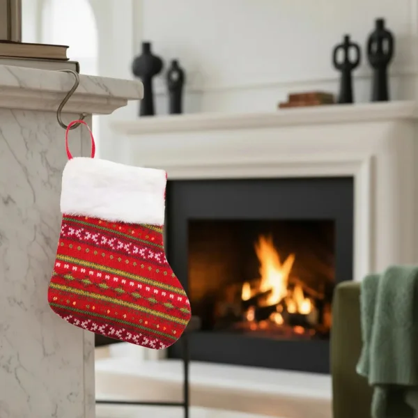 Bota Navideña Tejida Decoracion Navidad Adorno X1 Rojo Rojo