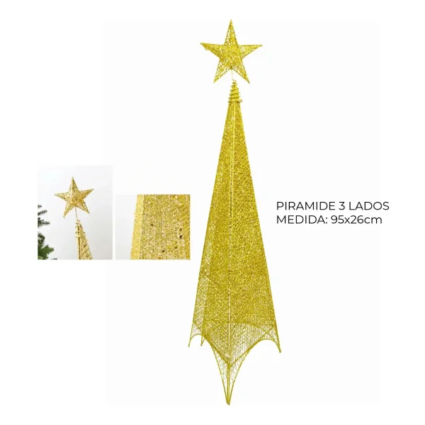 Arbol De Navidad Cono + Puntal Estrella Adorno Navideño 95cm Dorado