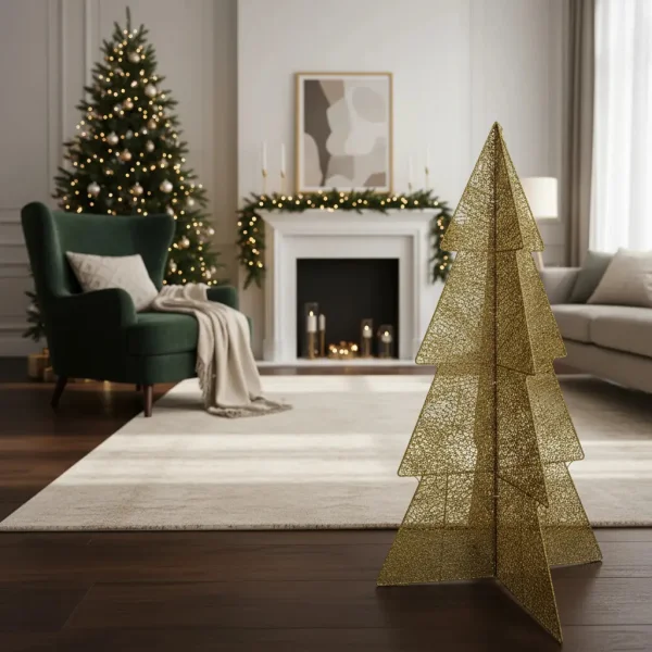 Arbol De Navidad Alambre Pino Para Decoración Navideño 90cm Dorado Pino De Alambre