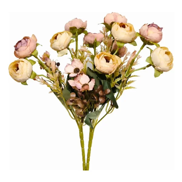 Ramo Flores Artificiales Vintage Peonías 30cm Deco Hogar Blanco