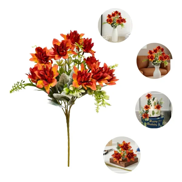 Ramo De Flores Artificiales Dalia 30cm Decoración Hogar Naranja