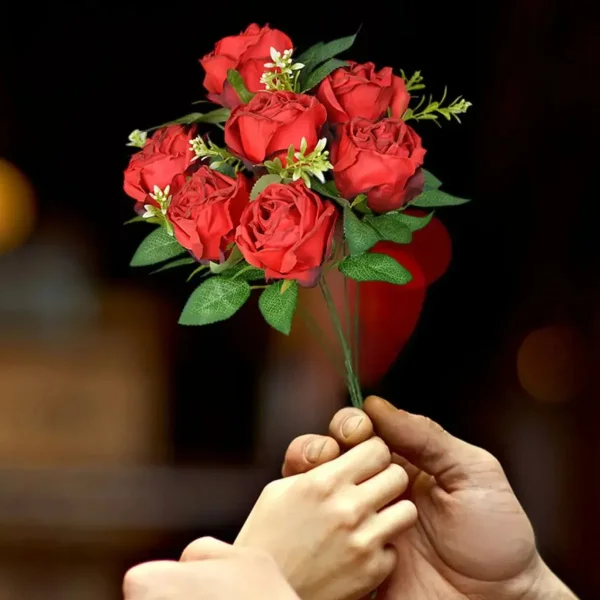 Flores Artificiales Ramo Rosas Rojas Grande 40cm Pack X6 Rojo