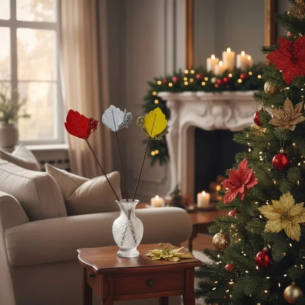 Flor 25cm Oro Arbol De Navidad Adornos X4u Decoración Dorado Floreado