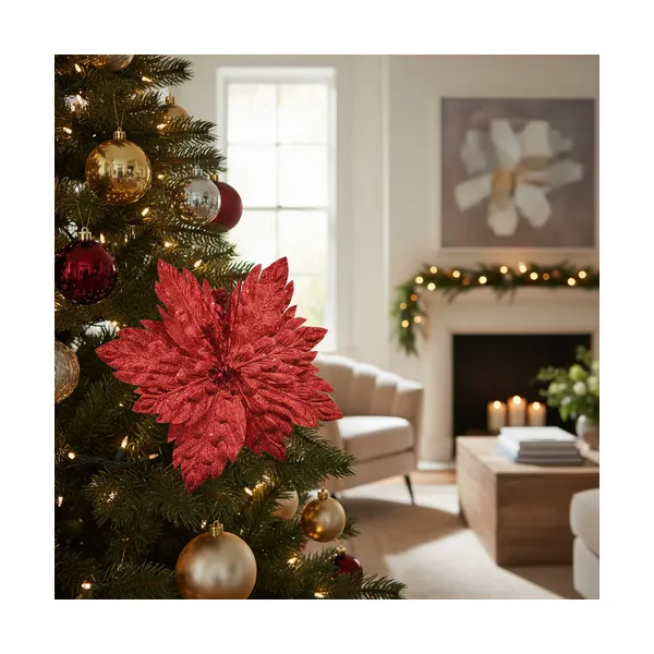 Flor 25cm Rojo Arbol De Navidad Adornos Decoracion