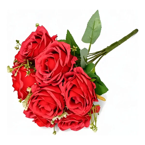 Ramo Rosas Artificiales Grande Flores Rojas Artificial 40cm Rojo