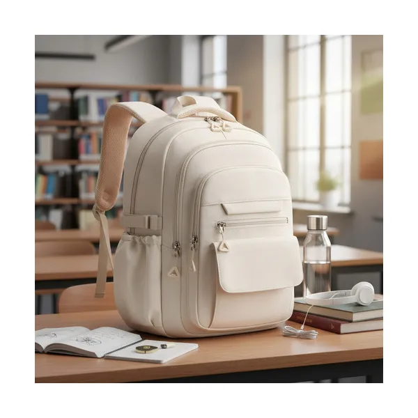 Mochila Escolar Urbana Primaria Secundaria Portanotebook 21l Color Crema Liso