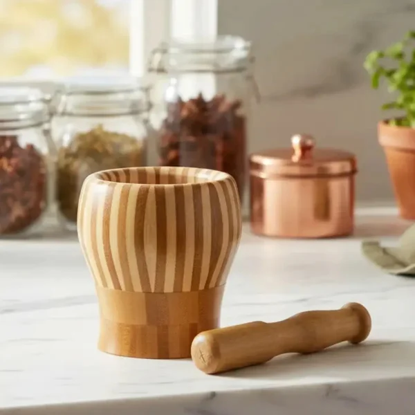 Mortero De Madera Para Moler Con Pilón Moledor Machacador Marrón