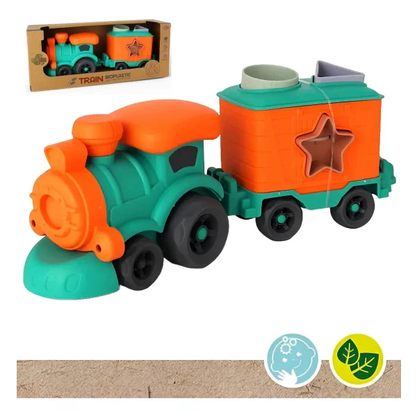 Tren Con Figuras Encastrables Juguete Eco Bioplastico Color Turquesa