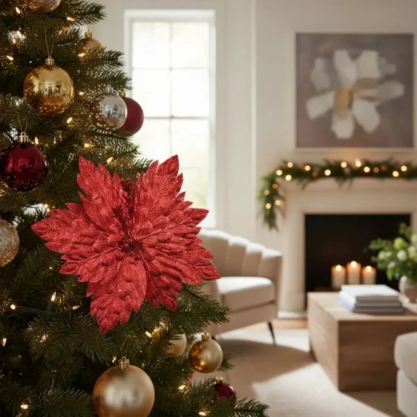 Flor 25cm Rojo Arbol De Navidad Adornos Decoracion Rojo Estrella