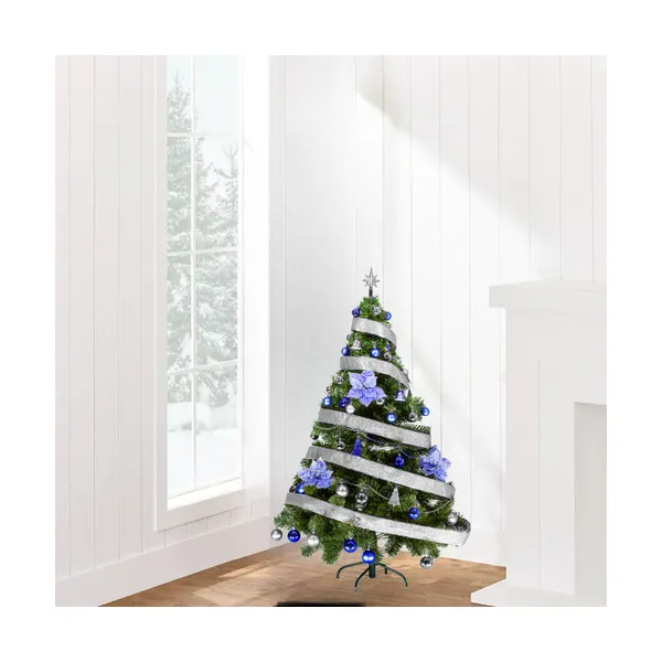 Arbol Navidad Tronador Lujo 1,50mts + Kit 40 Deco Azul Plata
