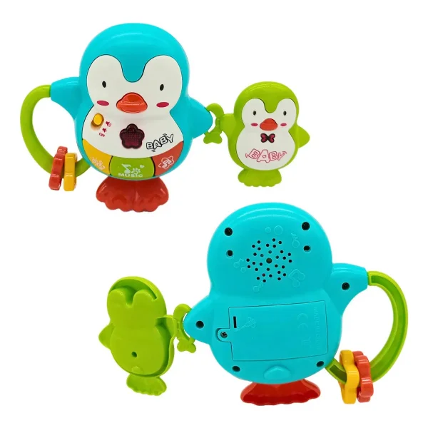 Sonajero Musical Bebe Pinguino Celeste Con Luces Y Sonidos