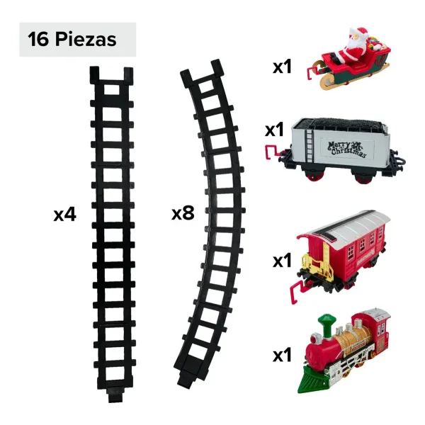 Tren Navideño Rojo 16 Piezas Con Luz Y Sonido
