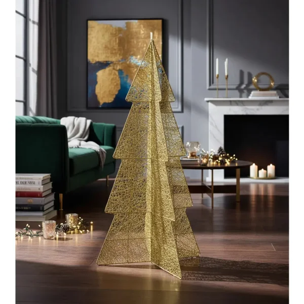 Arbol De Navidad Alambre Pino Para Decoración Navideño 90cm Dorado Pino De Alambre