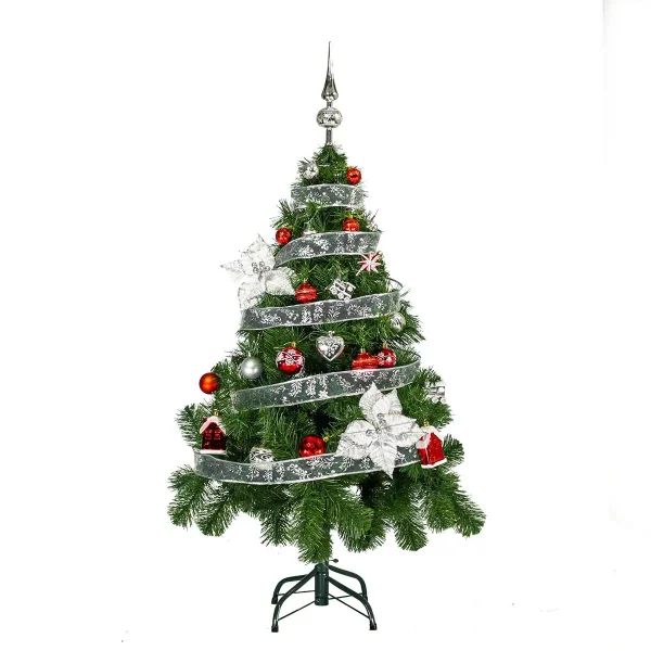 Arbol de Navidad Verde Tronador Lujo 1,20m Kit 30 Deco Rojo Plata