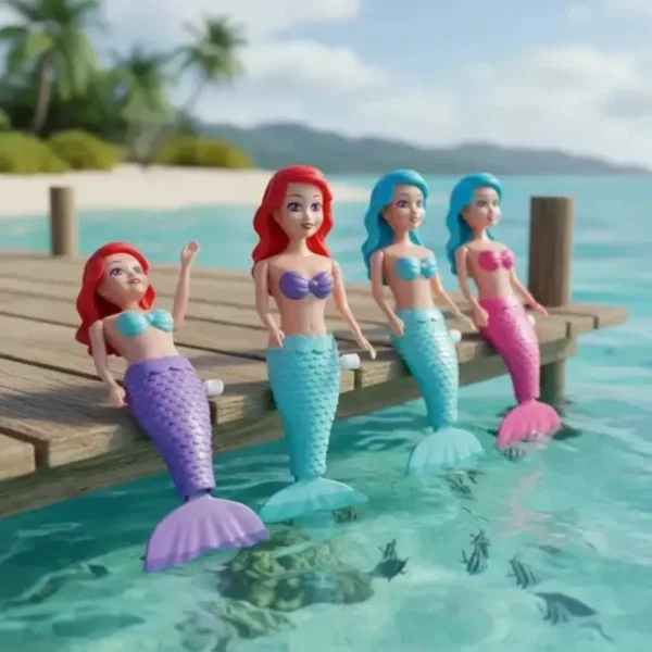 Juguete El Baño Muñeca Sirena A Cuerda Pileta Tina Mermaid Turquesa