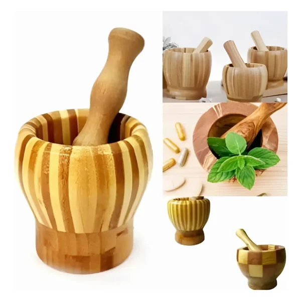 Mortero De Madera Para Moler Con Pilón Moledor Machacador Marrón