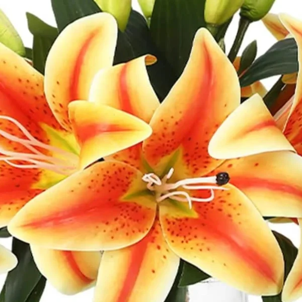 Ramo Lirios Flores Pack X3 Vara Lilium Artificiales 36cm Fucsia
