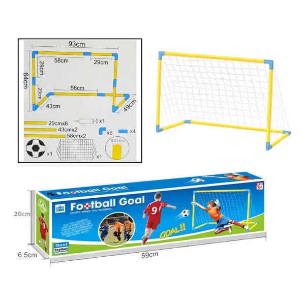 Arco De Futbol Desarmable Infantil Con Pelota E Inflador Color Amarillo
