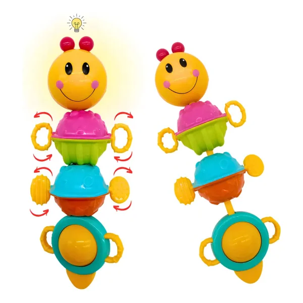 Sonajero Oruga Movil Musical Luz Sonido Bebe Didactico Amarillo