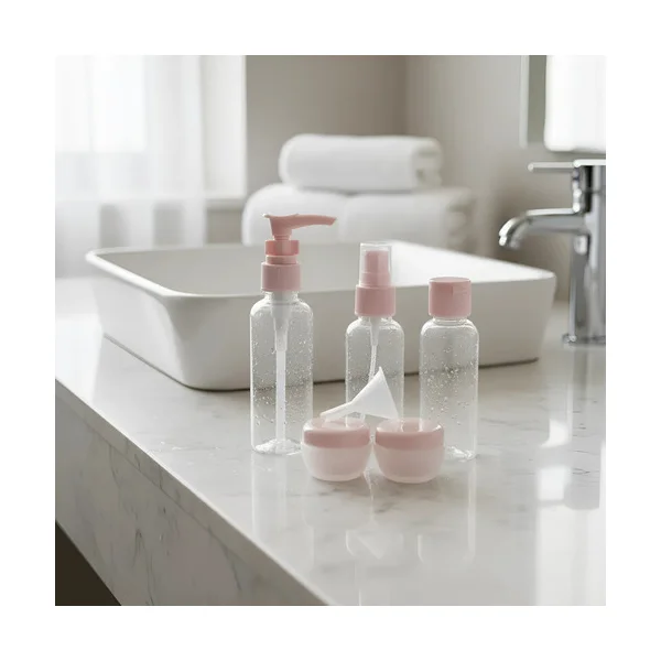 Kit Neceser Frascos De Viaje Avión Envases Recargables X5 Rosa