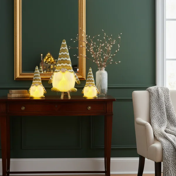 Muñeco De Navidad Gnomo Con Luz Led Adorno Navideño 23cm Oro