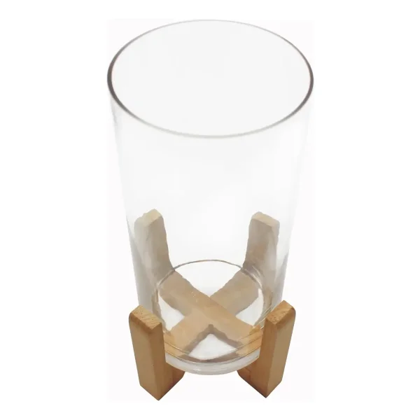 Portavela Jarrón De Vidrio Grande Con Base De Madera 34cm
