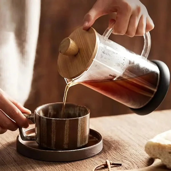 Cafetera De Embolo 600ml Prensa Francesa De Vidrio Y Madera Trasparente