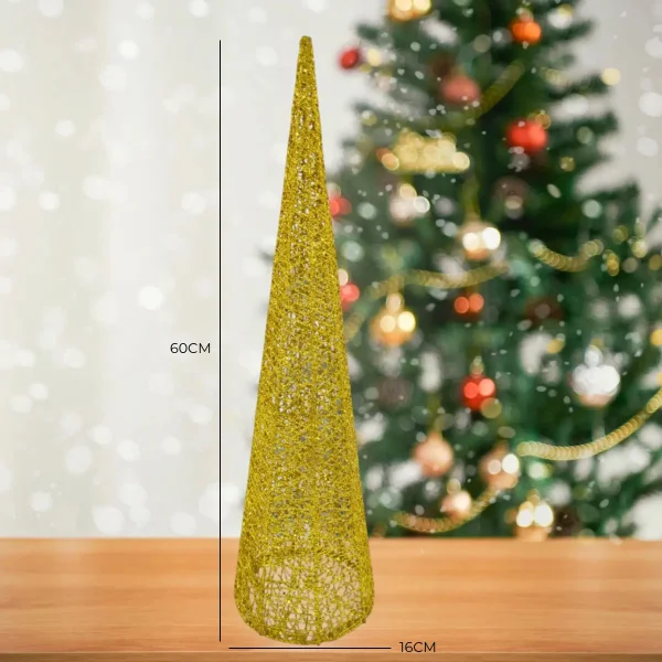 Arbolito Adorno Navidad 60cm Cono Navideño Deco Alambre Oro