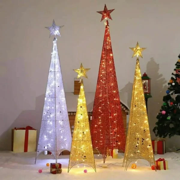 Arbol De Navidad Cono + Puntal Estrella Adorno Navideño 95cm Dorado
