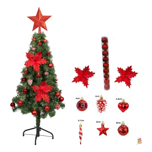 Arbol De Navidad Decorado Slim Verde 1,20mt + Kit Decoracion
