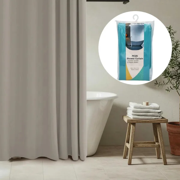 Cortina De Baño Ducha Peva 1,80cm Ganchos Plástico